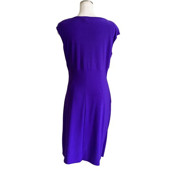 Lauren Ralph Lauren Dress Size 10 Purple Faux Wrap Ruched Cap Sleeve V Neck - Picture 6 of 11